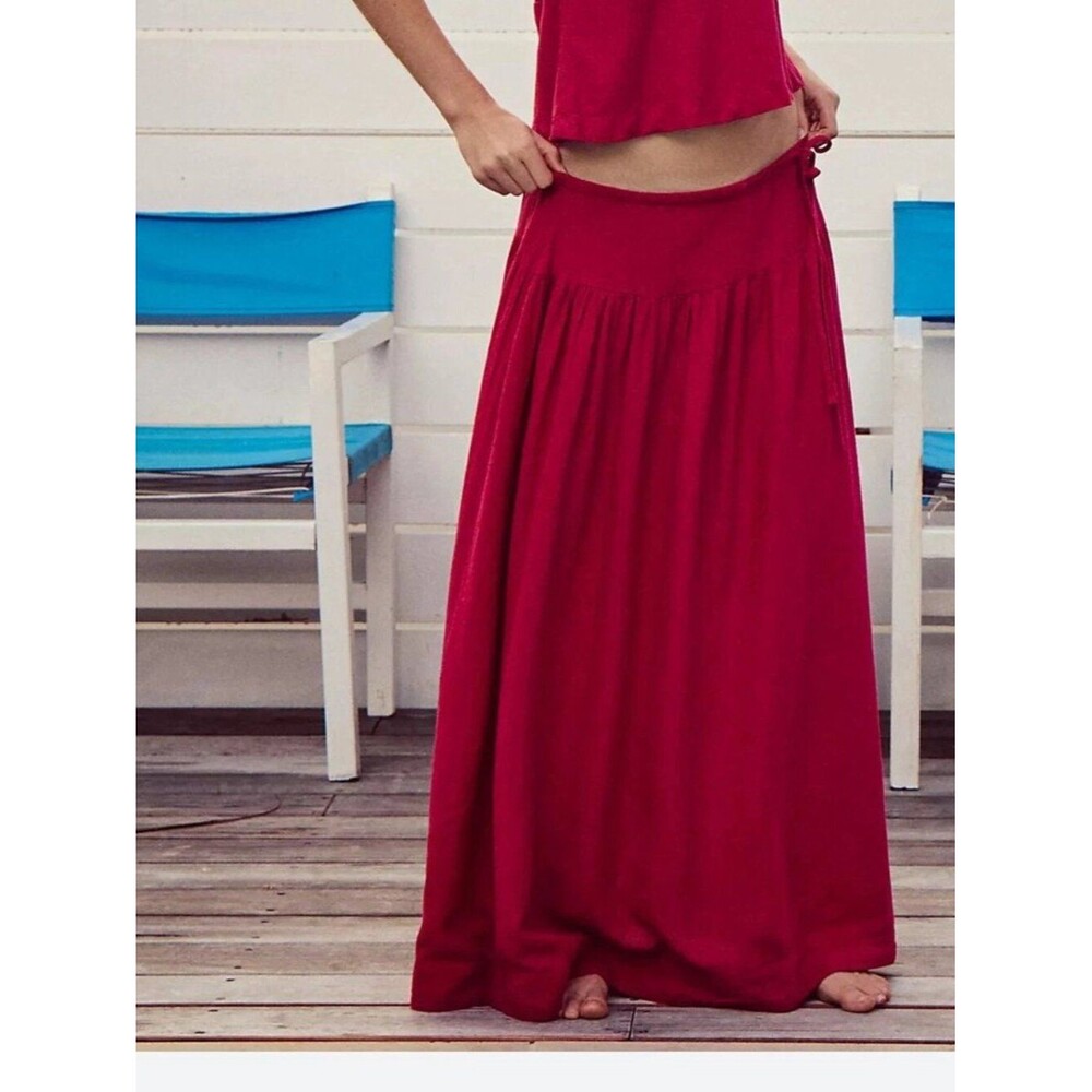 Free People Free-Est Sandshell Linen Maxi Skirt Pull-On Flowy Solid XS 290438